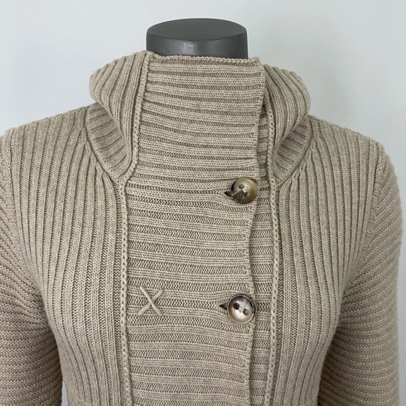 Mantovani Studio 100% Cashmere sweater Duster M Tan Beige Italian Italy Ribbed - Picture 5 of 15